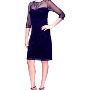 Petite Ruched Embellished Illusion Dress